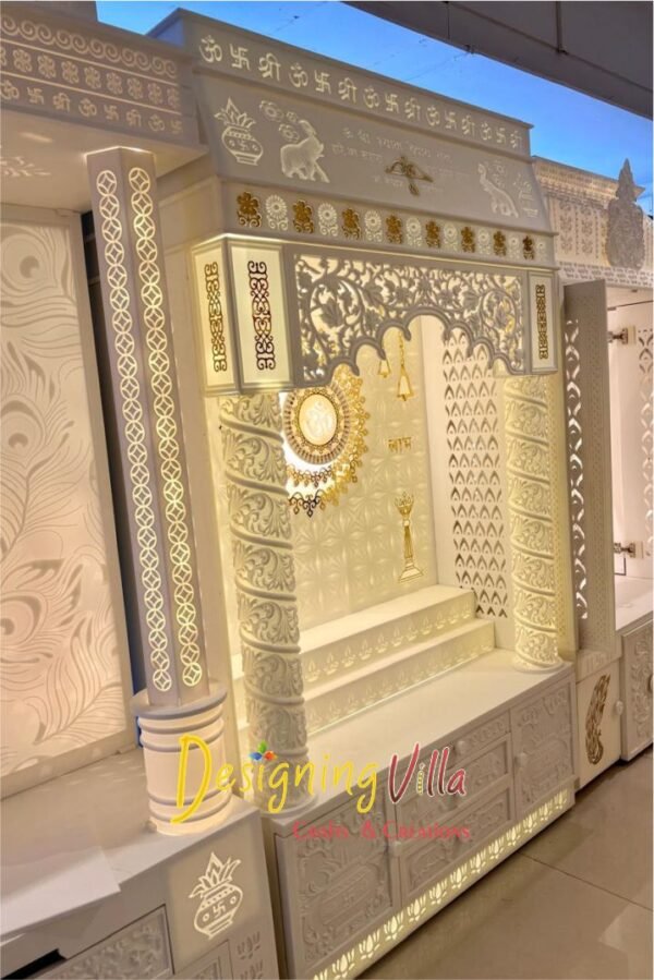 Khatu Shyam Customize Corian Mandir with Light and round pillar 1- designingvilla.com