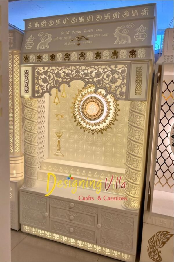 Khatu Shyam Customize Corian Mandir with Light and round pillar 2- designingvilla.com