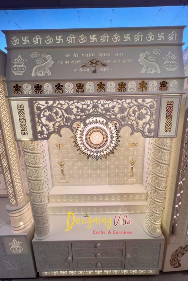 Khatu Shyam Customize Corian Mandir with Light and round pillar 3- designingvilla.com