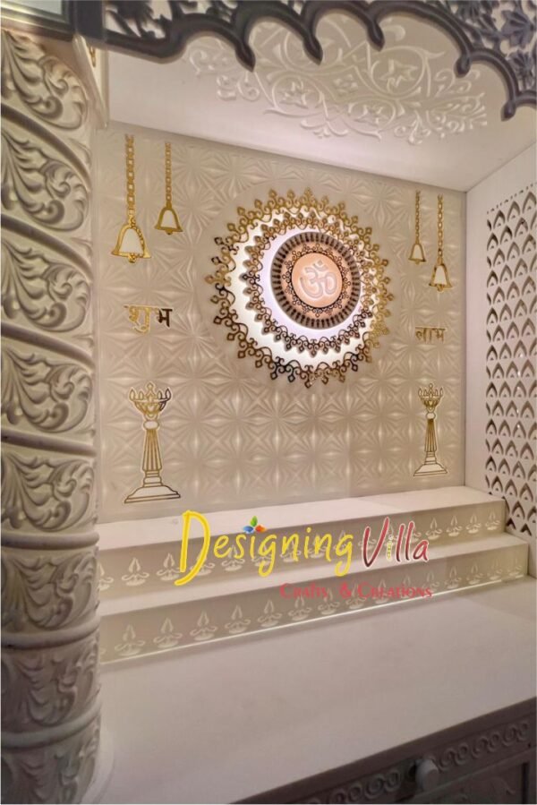 Khatu Shyam Customize Corian Mandir with Light and round pillar 4- designingvilla.com