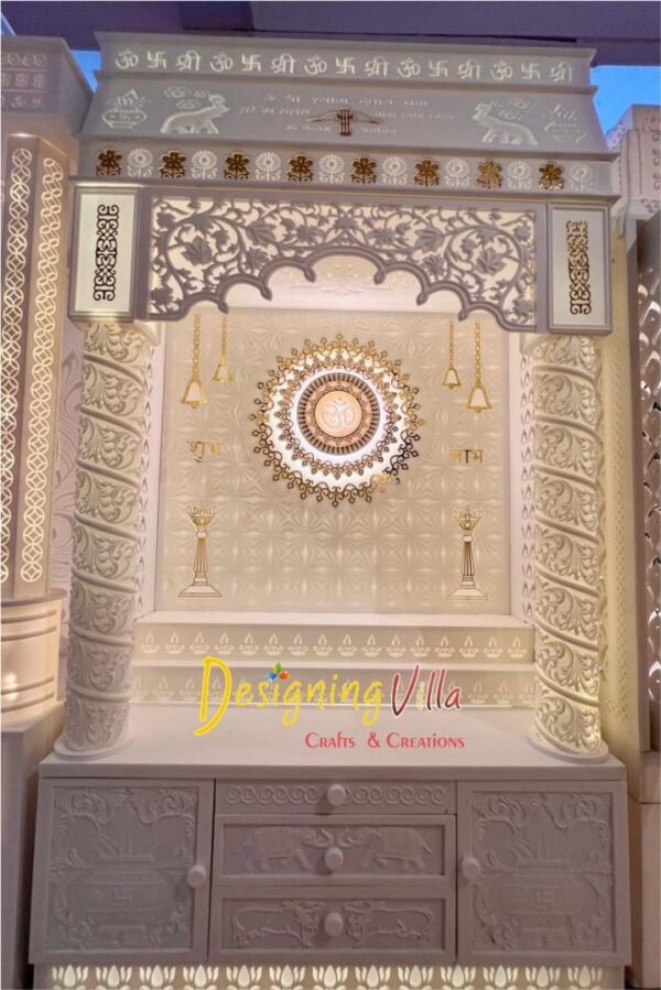 Khatu Shyam Customize Corian Mandir with Light and round pillar 6- designingvilla