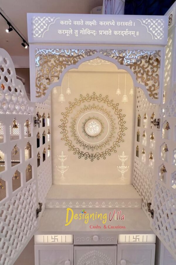 Om corian mandir with door 1- designingvilla