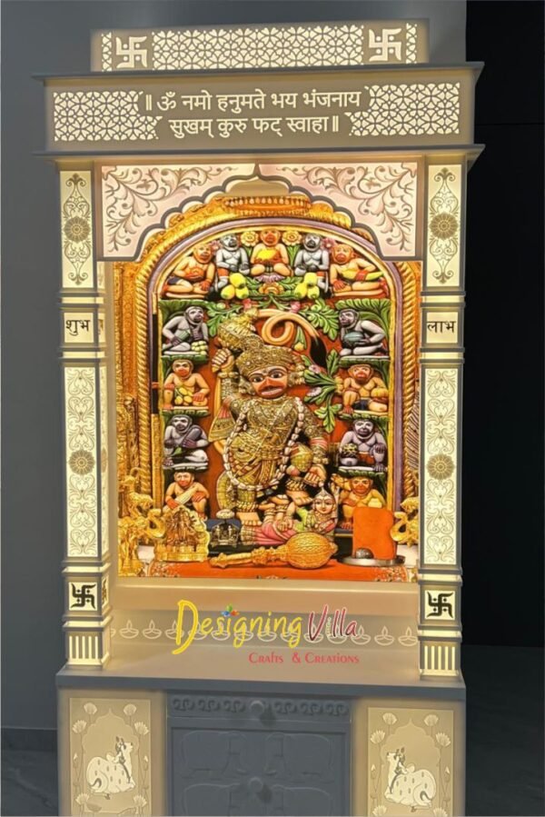 Designer Custom Corian Mandir with Light 1- designingvilla