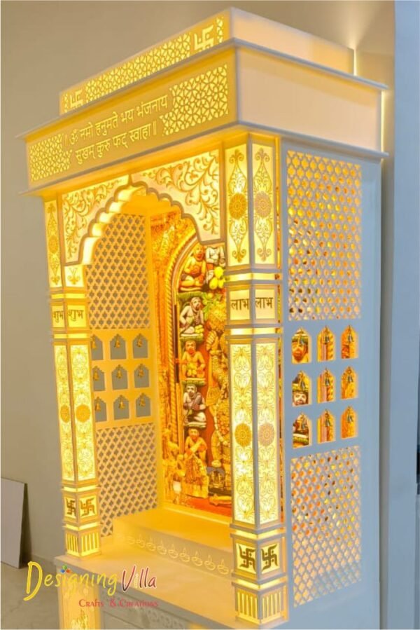 Designer Custom Corian Mandir with Light 2- designingvilla