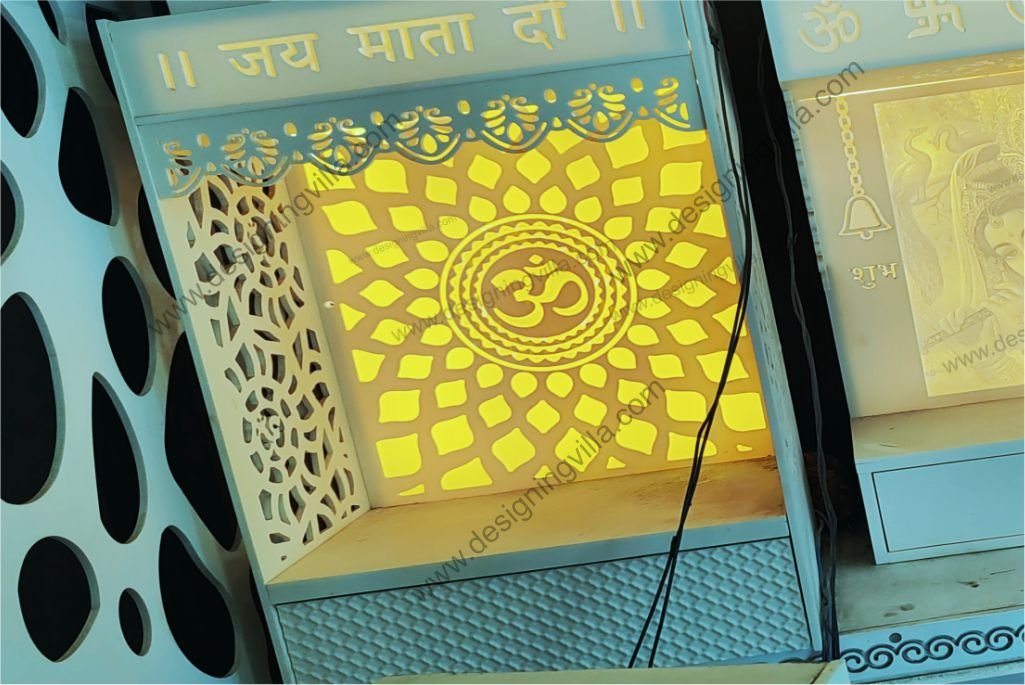 Small Corian Mandir with Backlit- designingvilla.com