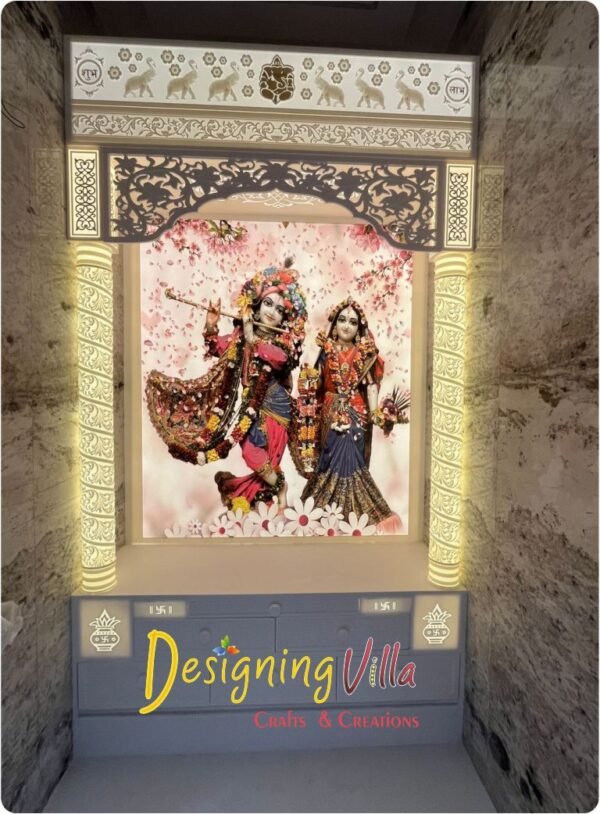 Colorful Radha Krishna Korian Marble Temple with Light 2- designingvilla